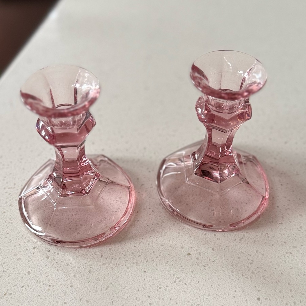 Lavender Pink Vintage Glass Candle Holders - Depression Era